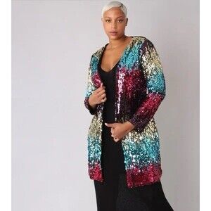 Red Dot Boutique Women’s Size 3X Colorful Sequin Cardigan Festival Concert Party